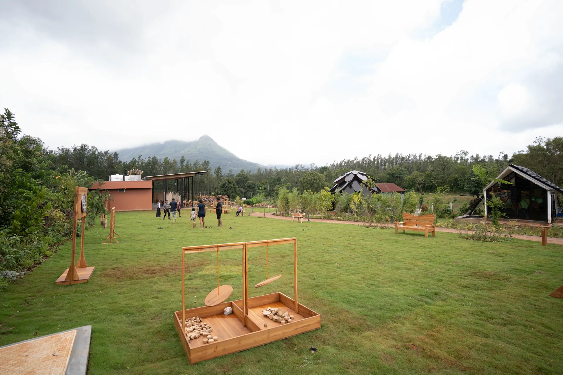 The lawn at Lokah, with the Mullayanagiri range beyond