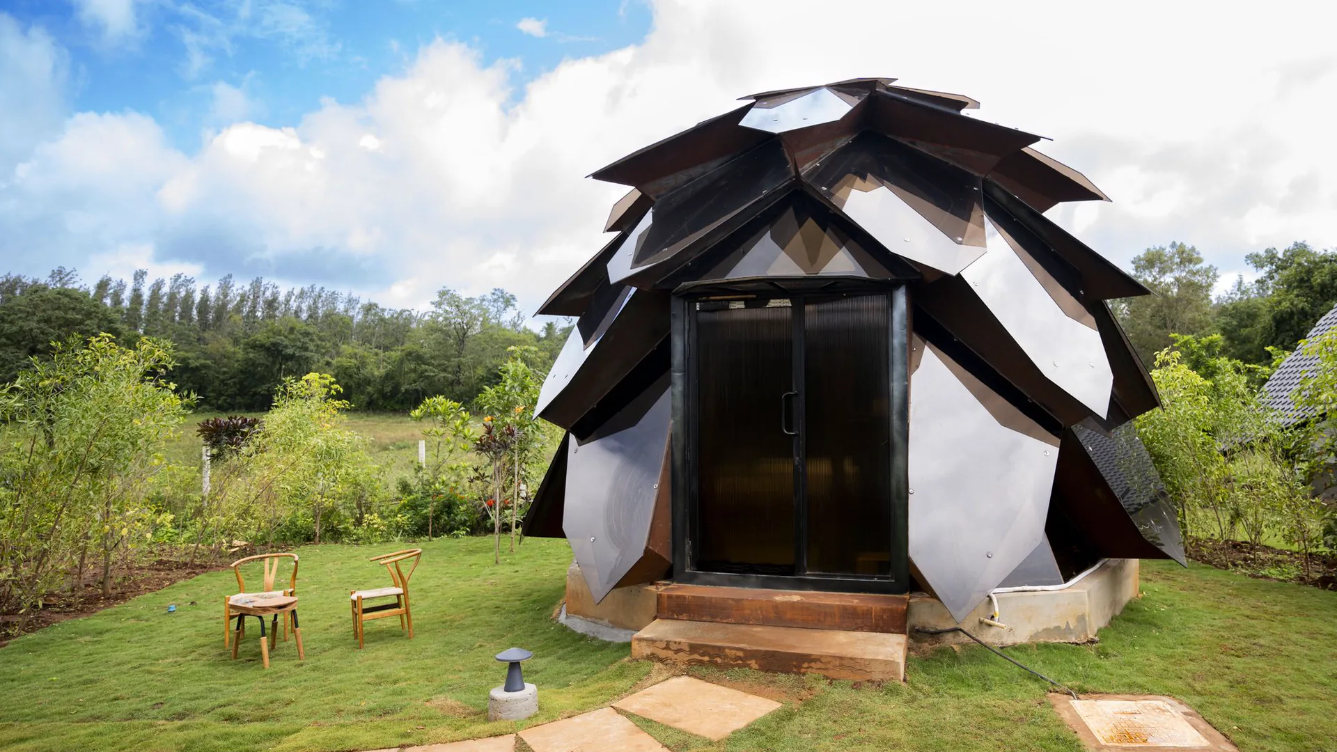 The Amber Chamber and its two chairs on the lawn