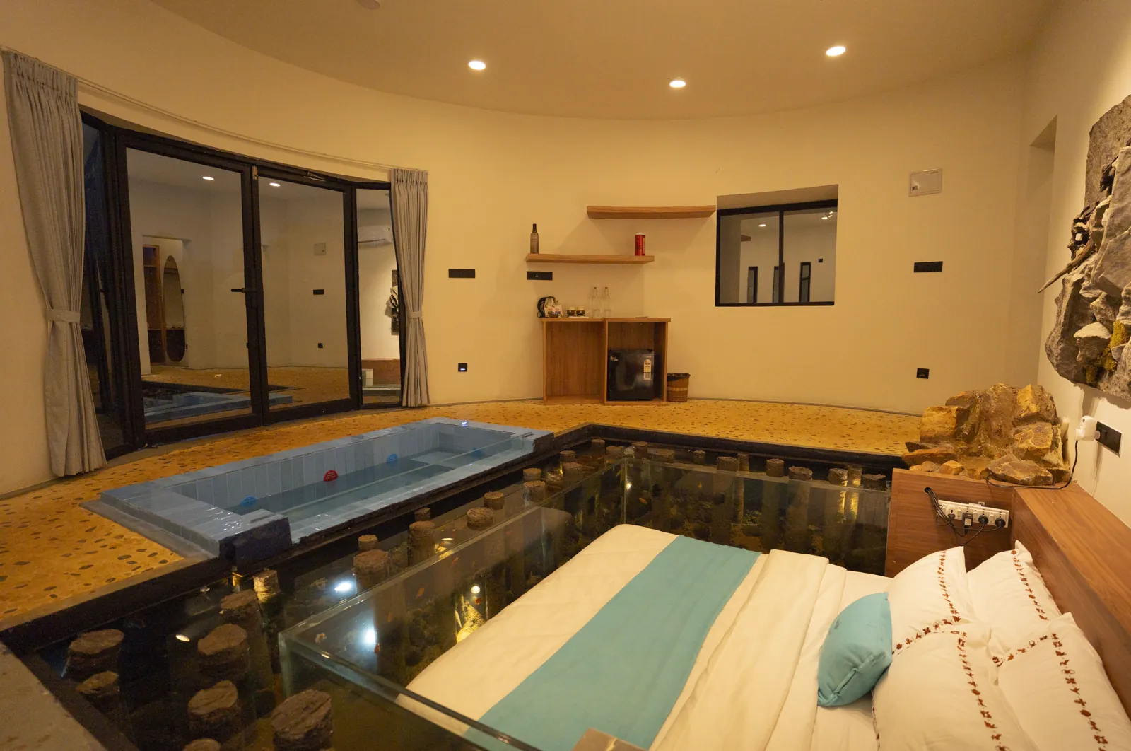 The Aqua — the interior, kitchenette and dip pool