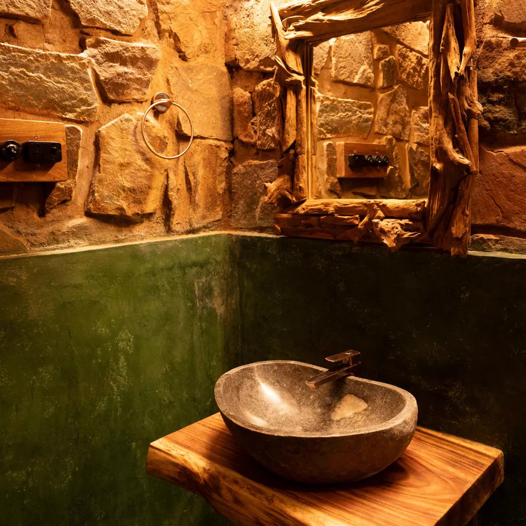 The Burrow — the bathroom and its stone basin