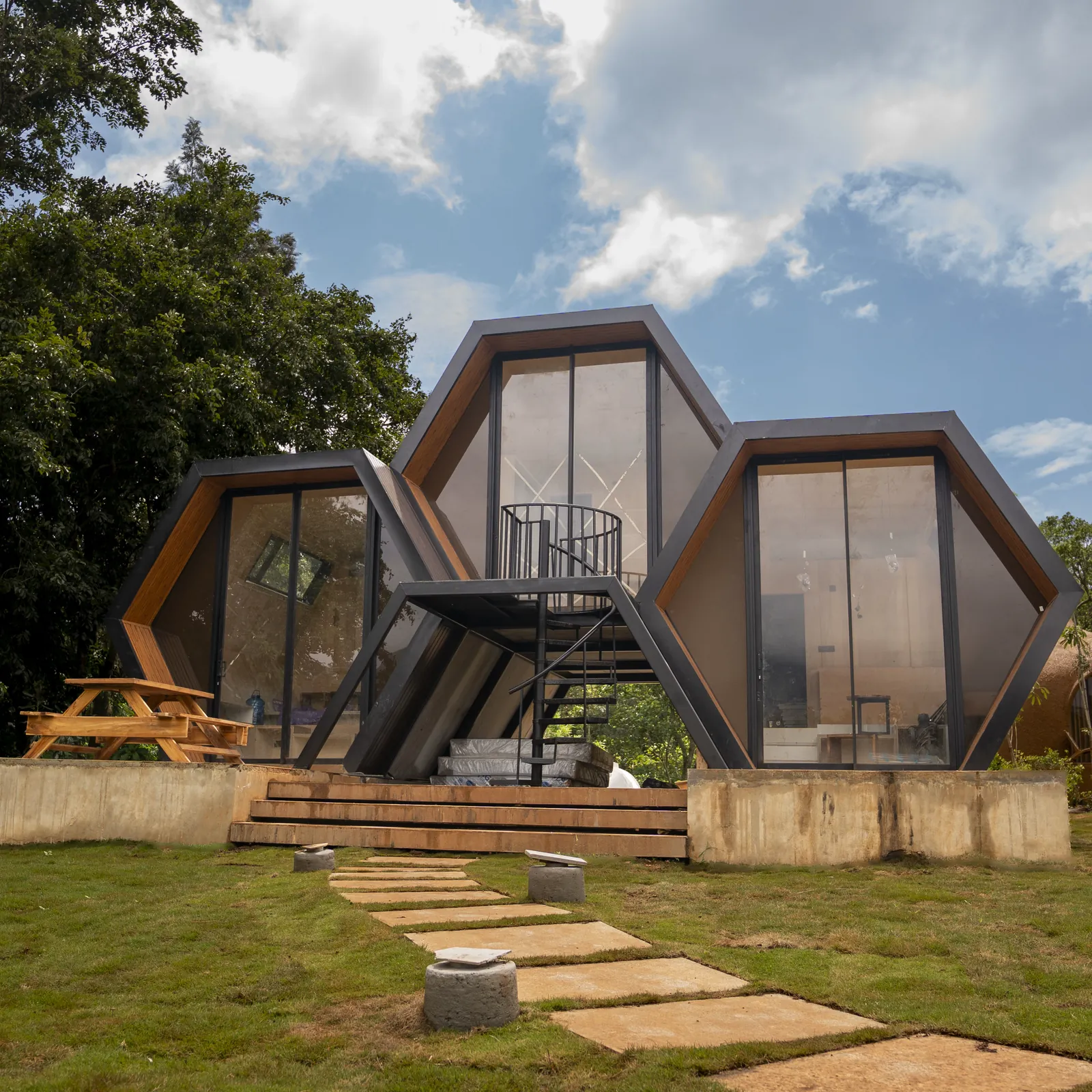 The Hive — exterior, the hexagonal rooms from the front