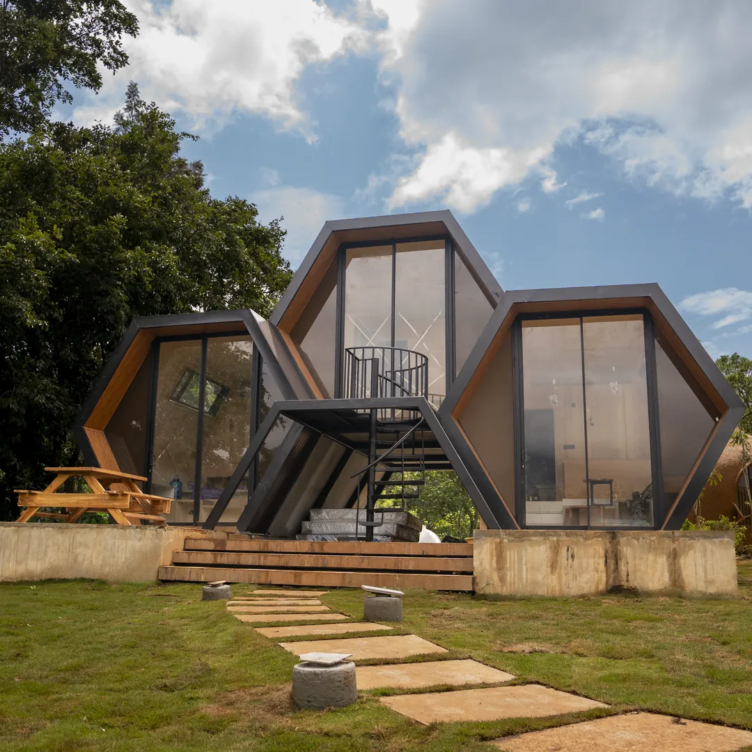 The Hive — exterior, the hexagonal rooms from the front