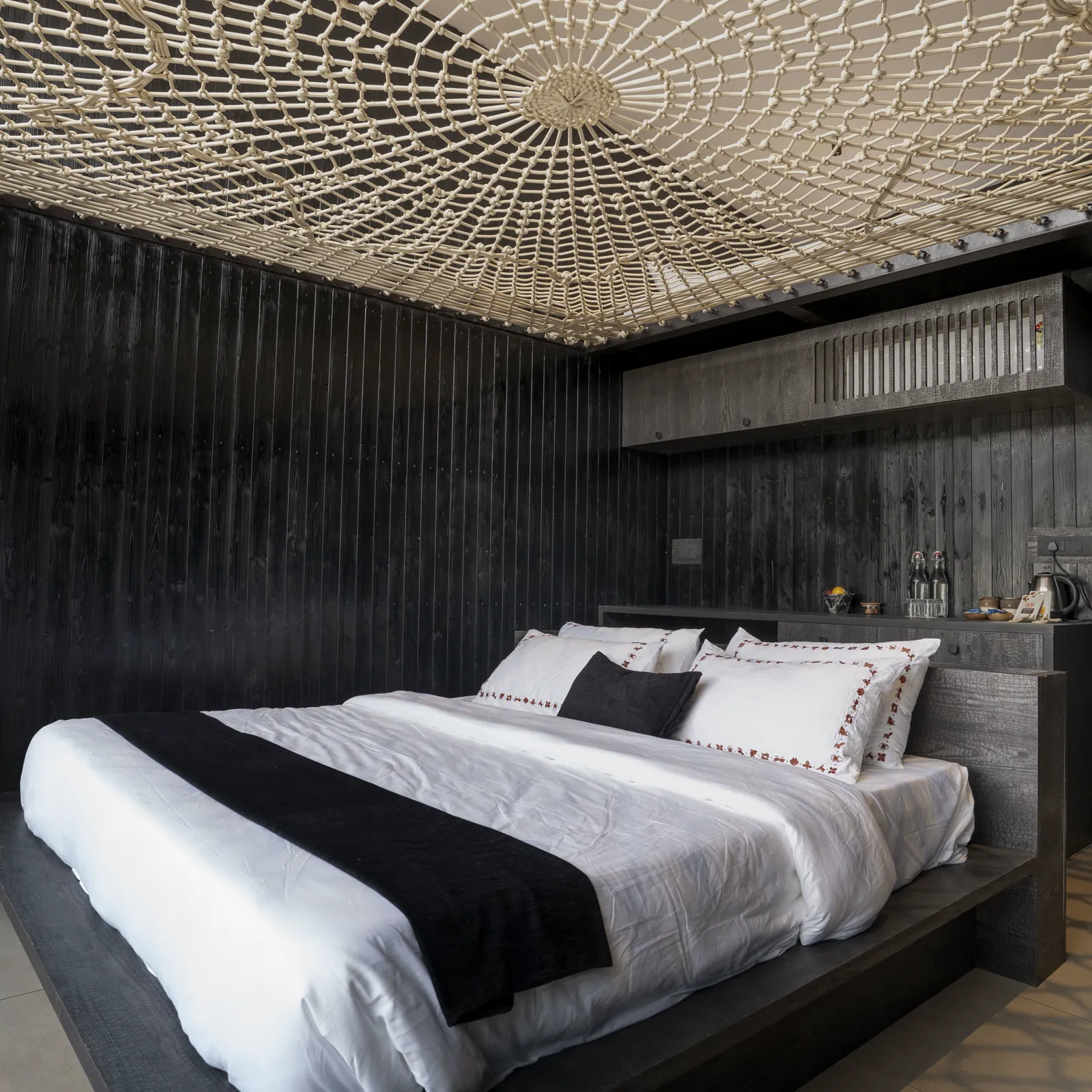 The Weave — the bedroom and its woven ceiling