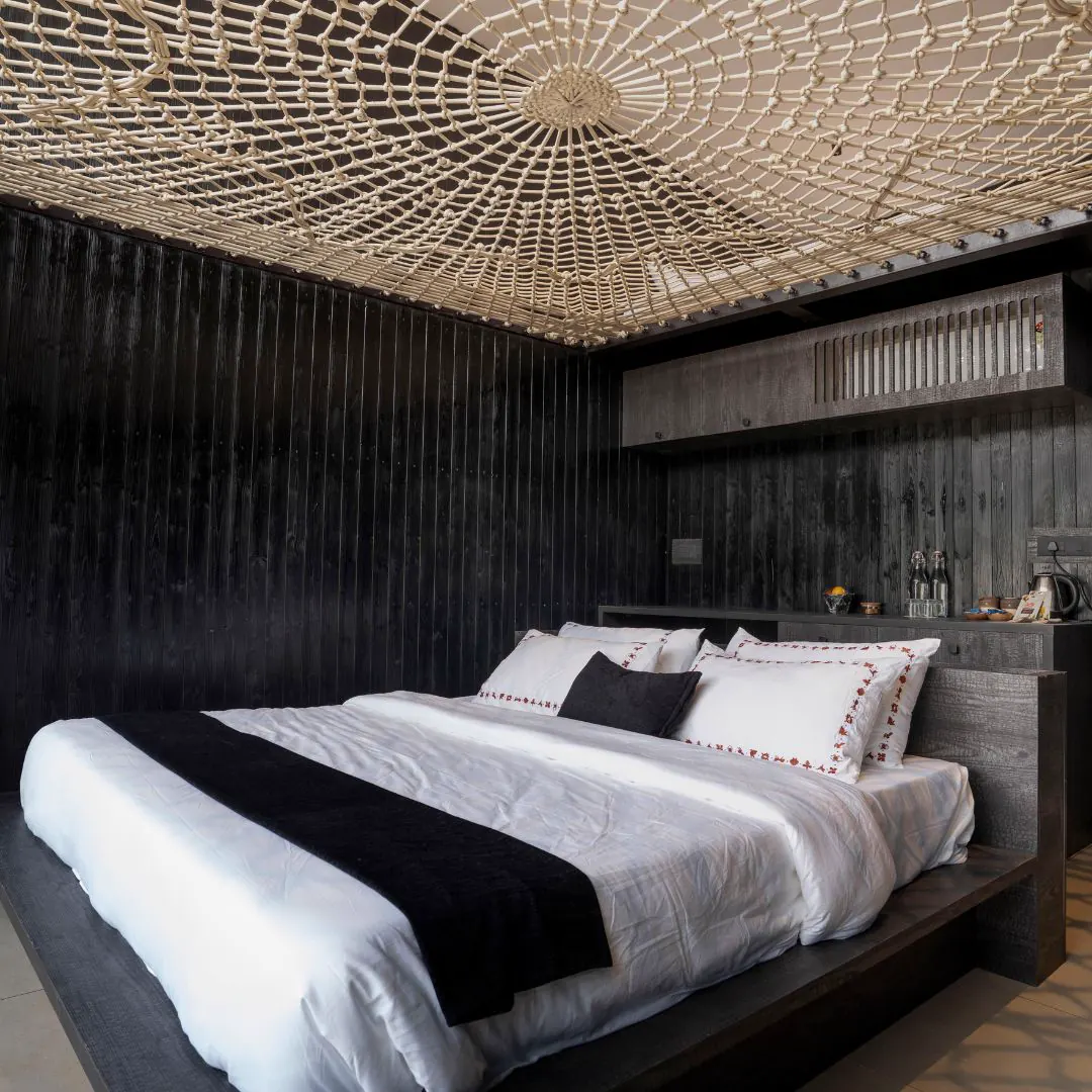 The Weave — the bedroom and its woven ceiling
